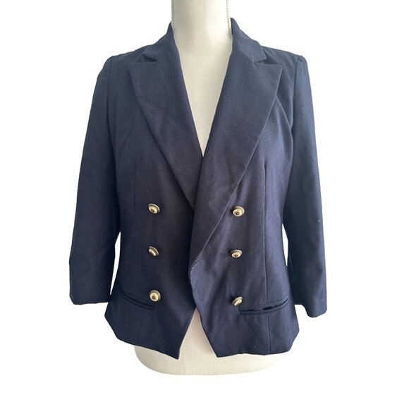 ANTHROPOLOGIE Navy Blue Gold Button Blazer Jacket Size 4 - Picture 4 of 10